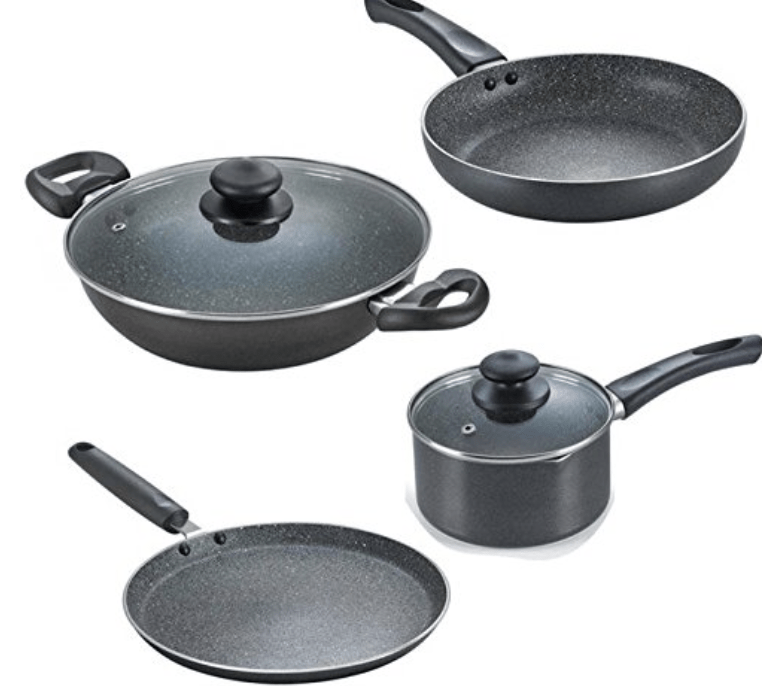 प्रेस्टीज ओमेगा ग्रेनाइट एल्युमीनियम किचन सेट, 4-पीस, काला