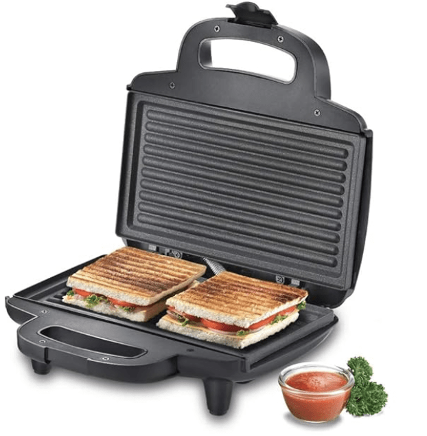 Prestige 800W Sandwich Maker (PGMFD 01)| Black | Heat Resistant Bakelite Body |Non-Stick Coating | Power Indicators | Oil Free Toasting