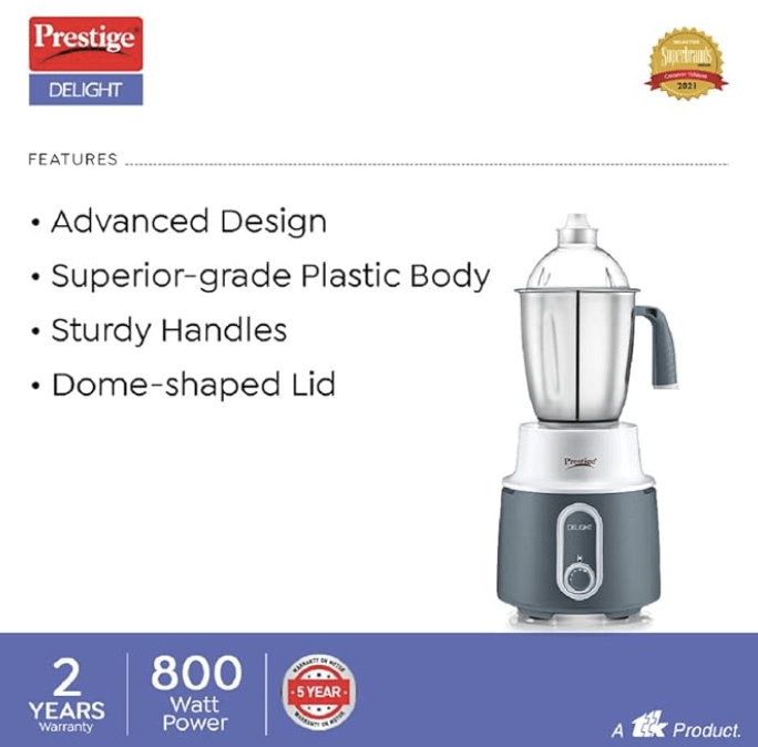 Prestige Delight Mixer Grinder 750 W (With 3 Stainless Steel Jars)