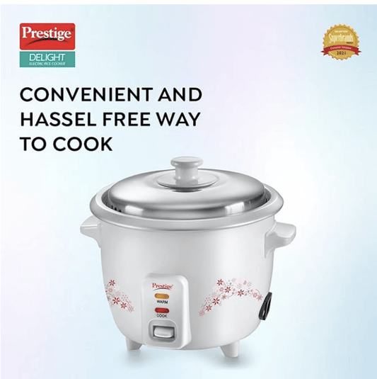 Prestige Delight PRWO 1.0 L Electric Rice Cooker|Detachable power cord|Durable body|Cool touch handles|White|1 year warranty on product & 5 years warranty on heating plate