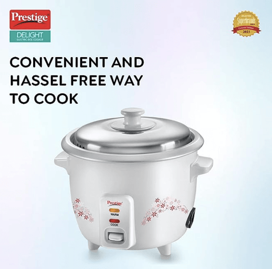 Prestige Delight PRWO 1.5 L Electric Rice Cooker|Detachable power cord|Durable body|Cool touch handles|White|1 year warranty on product & 5 years warranty on heating plate