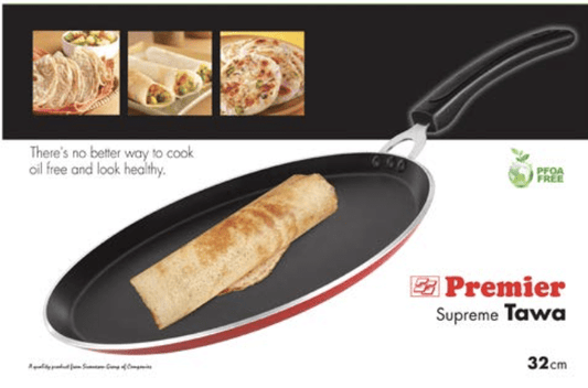 PREMIER Non Stick Aluminium Red Tawa Supreme, 32 cm - Code-019005, Medium