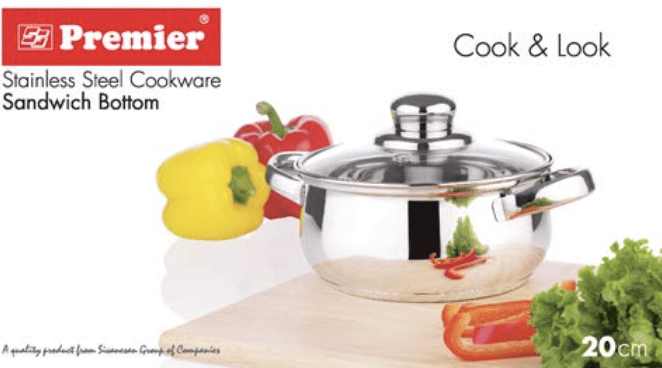 PREMIER Stainless Steel Cook & Look with Glass LID with Sandwich Bottom 20CM CODE-0061911