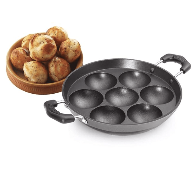 PREMIER Induction Base Non Stick Paniyaram Pan, Black, 7 inches with Spatula and scrubber