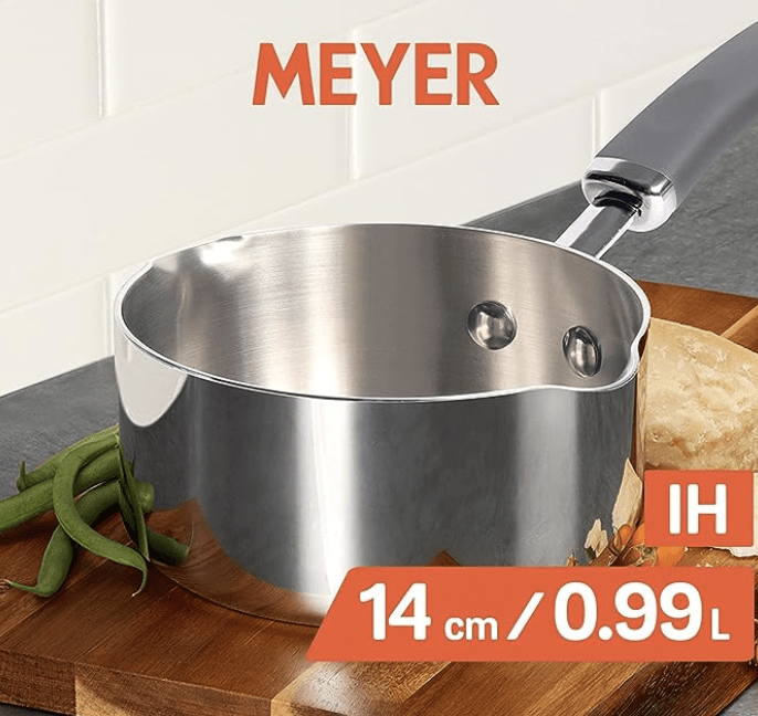 Meyer Trivantage Nickel Free Stainless Steel Triply Cookware Milkpan | Milk Pot | Tea Pan | Steel pan Induction Bottom | Small Milk Boiling Vessel 14cm, Silver