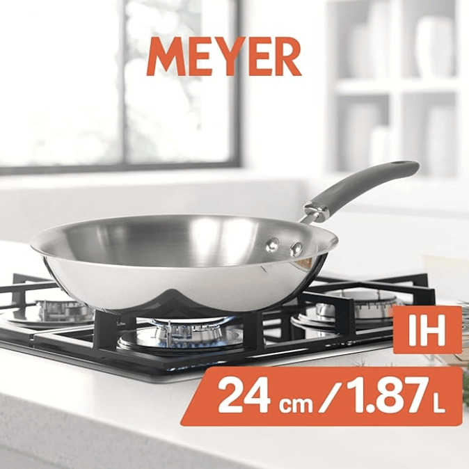 Meyer Trivantage Nickel Free Stainless Steel Triply Frypan | Steel Pan for Cooking | Fry pan Tri ply with Heavy Bottom | Frying Pan Small | Gas and Induction Base, 24cm/ 1.87 Litre, Silver
