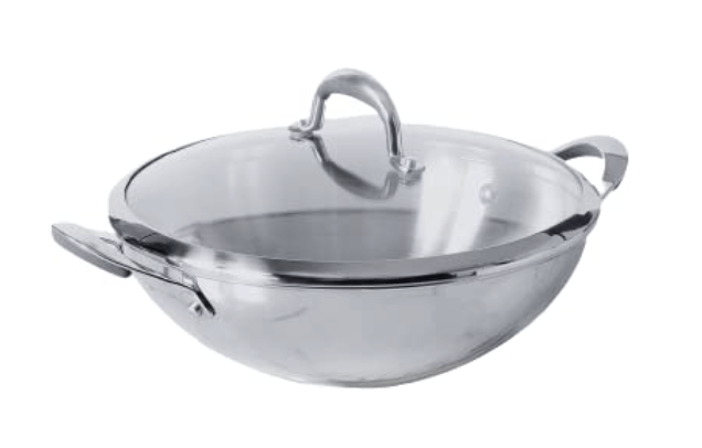 Meyer Select Nickel Free Stainless Steel Kadai | Kadhai with Glass Lid | Steel Kadai with Triply Base | Stainless Steel Cookware for Deep Frying| Gas and Induction Compatible, 30cm/ 4 Liters, Silver