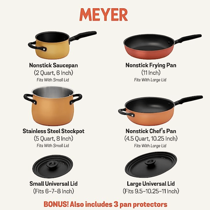 Meyer Accent Series Non Stick and Stainless Steel Spark Edition Cookware Set | Kitchen Set for Home | Induction Cookware Set | Pots and Pans cookware, 6 Piece, Assorted Colors