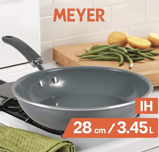 Meyer Anzen Healthy Ceramic Coated Aluminium Frypan | Frying pan Induction Base | Ceramic Pan | Omlette Pan | Ceramic Coated Frying Pan | Ceramic Fry Pan for Cooking, 28cm, Grey