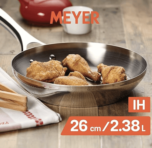 Meyer Select Nickel Free Stainless Steel Frypan | Frying Pan | Steel Big Frying Pan with Triply Base | Stainless Steel Cookware | Gas and Induction Compatible, 26 cm/ 2.38L, Silver