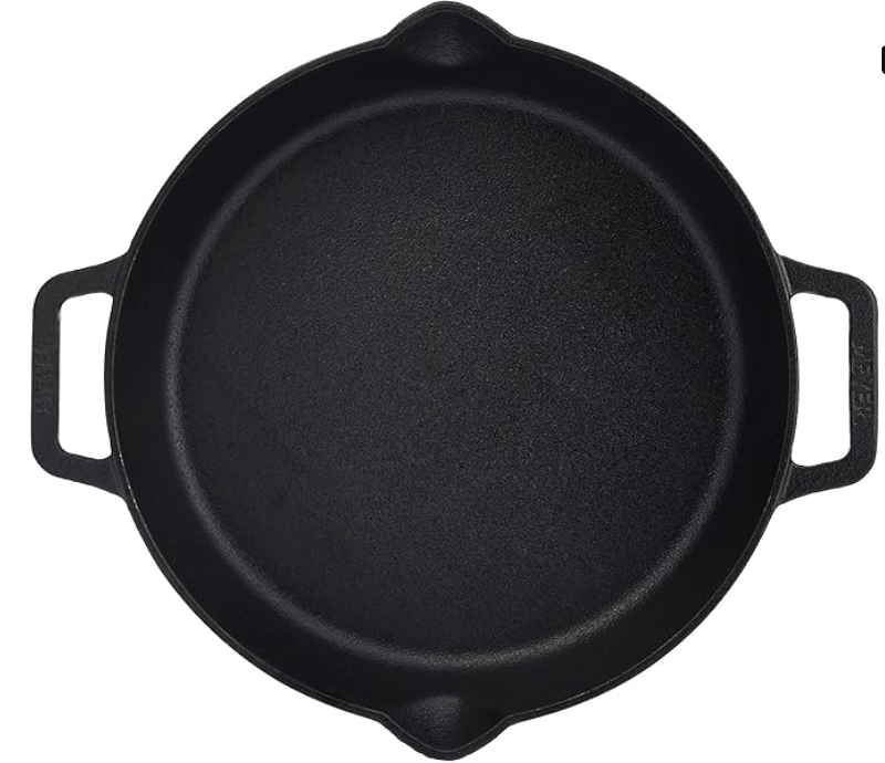 Meyer Pre Seasoned Cast Iron Skillet | Fry Pan | Iron Pan | Cast Iron Cookware| Cast Iron Frying Pan with 2 Side Handles | Gas and Induction Compatible, 24cm/ 1.6 litres, Black
