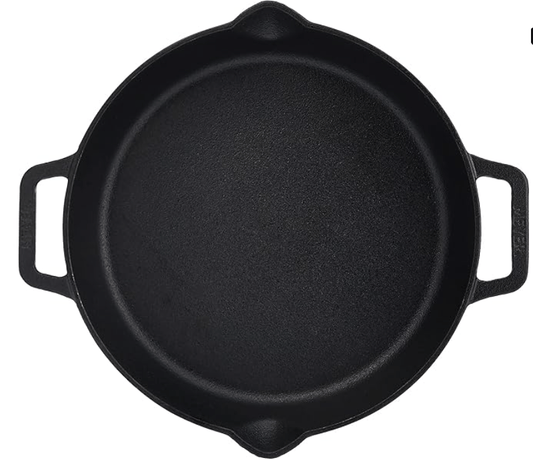 Meyer Pre Seasoned Cast Iron Skillet | Fry Pan | Iron Pan | Cast Iron Cookware| Cast Iron Frying Pan with 2 Side Handles | Gas and Induction Compatible, 24cm/ 1.6 litres, Black