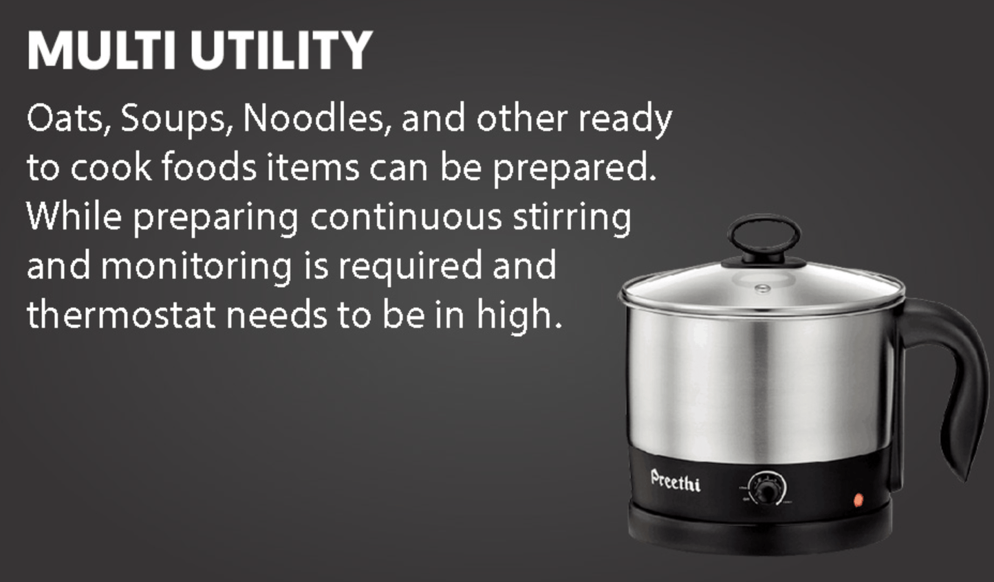 Preethi Armour Multi Utility EK708 1.2-Litre Electric Kettle (Steel/Black)