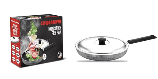 SOWBAGHYA Non Stick Fry Pan with Stainless Steel Lid (Multicolour) | with Soft Touch Handle | Stainless Steel Gas and Induction Compatible Fry Pan