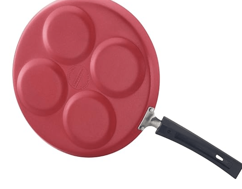 SOWBAGHYA Non Stick Uttappam Tawa(4Pits) - Red | 4 Cavities | Thickness: 3.2 mm | Dia: 305 mm | 3Layer Whitford Coating | Non Induction