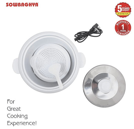 SOWBAGHYA 1.8L Rice Cooker with Inner Pot, White | Digital Rice Cooker | with Steam & Rinse Basket | Stainless Steel | One-touch Operation and Keep Warm Function