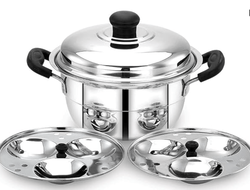 Praylady Multi Idli Pot | 6 Idli Pot | Idli Pot With Lid | 3 Idli in a Plate | 2 Plates | 3 Ply base | Multi Kadai | Stainless Steel Idli Pot | Multi Idli Pot Stainless Steel |