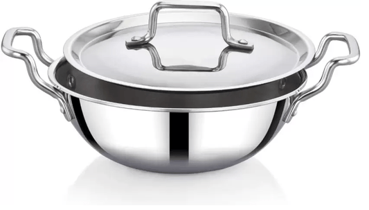 Praylady Stainless Steel Handi Casserole with Lid, Nexon Series Triply Kadai with Capacity