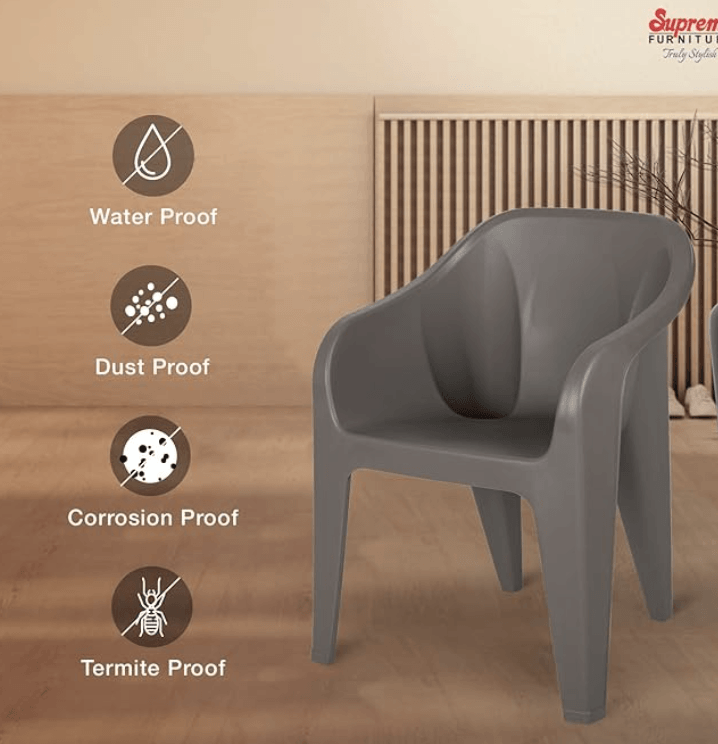 घर और ऑफिस के लिए सुप्रीम फ़्यूचरा प्लास्टिक कुर्सियाँ (4 का सेट, शैम्पेन)