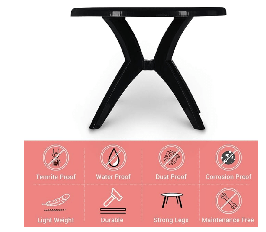 सुप्रीम मरीना 4 सीटर प्लास्टिक कंटेम्परेरी गोल डाइनिंग टेबल घर के लिए (काला)