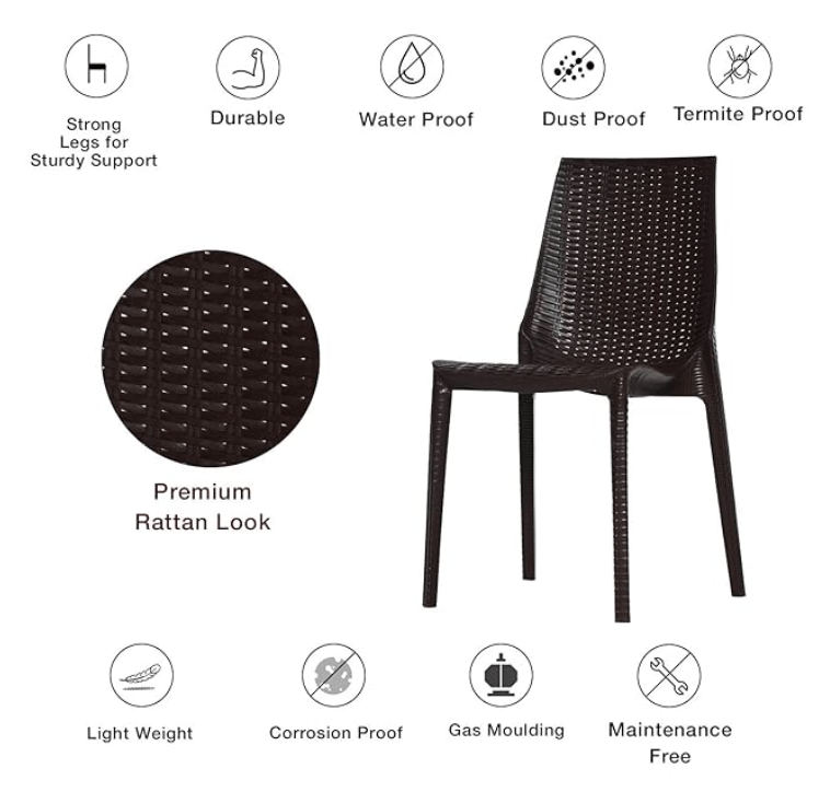 सुप्रीम 4 सीटर कुर्सियाँ और मेज (प्लास्टिक, भूरा) (लुमिनाचेरीग्लोबसब्राउन5)