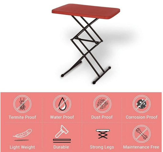 घर से काम करने, अध्ययन, भोजन और बाहर के लिए सुप्रीम सिज़र ऊंचाई-समायोज्य बहुउद्देश्यीय प्लास्टिक टेबल (लाल, फोल्डिंग टेबल, आयताकार)