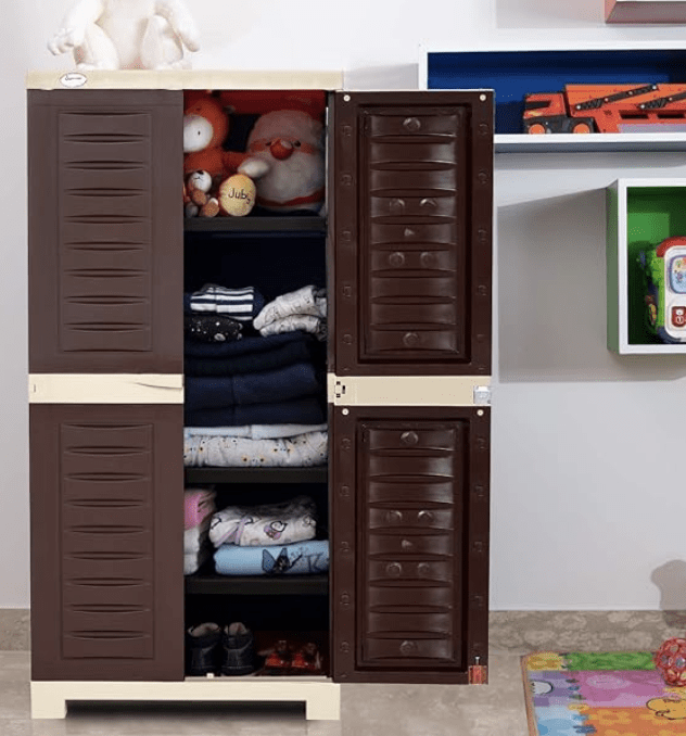 Supreme Fusion Multi Purpose Plastic Cupboard for Home (Medium Size, Globus Brown & Dark Beige)