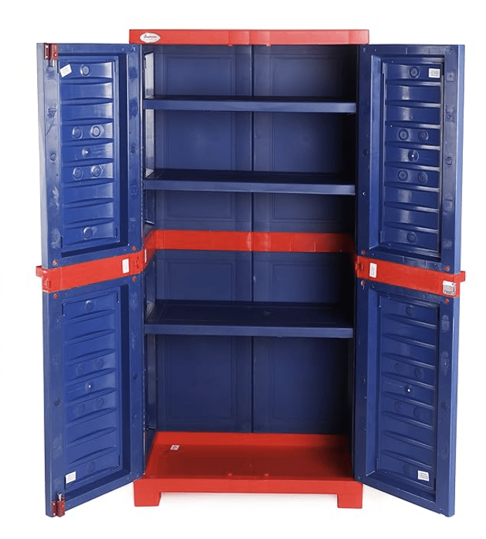 Supreme Fusion Multi Purpose Plastic Cupboard for Home (Medium Size, Coke Red & Blue)