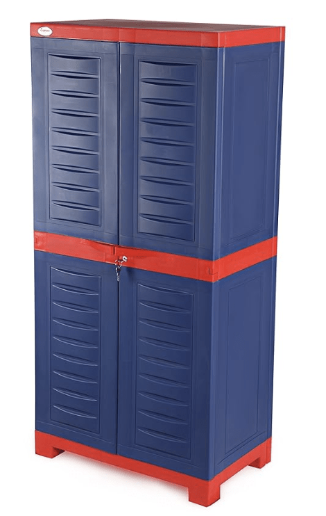 Supreme Fusion Multi Purpose Plastic Cupboard for Home (Medium Size, Coke Red & Blue)