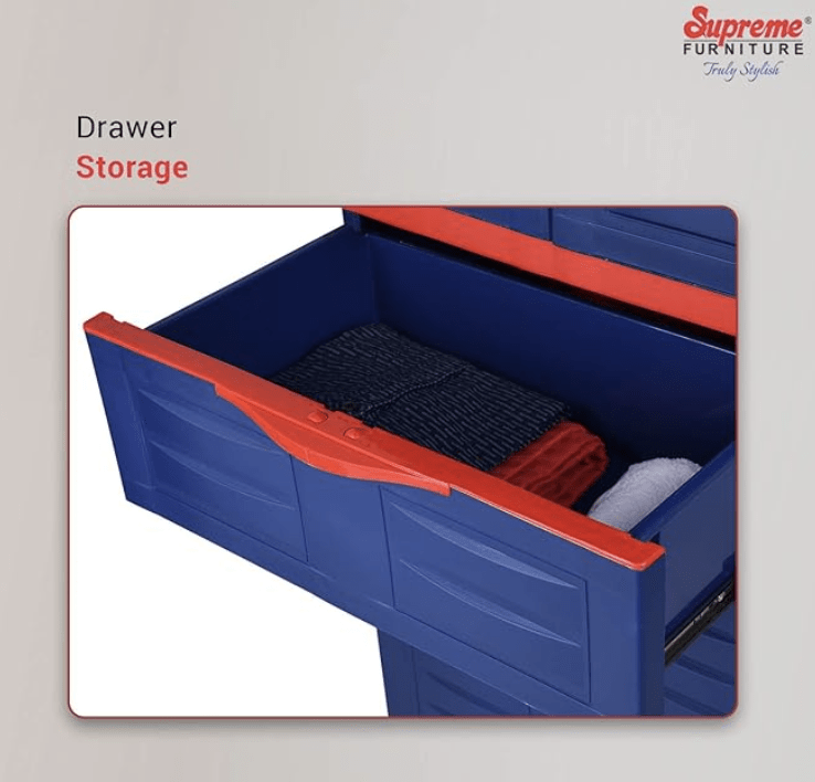 சுப்ரீம் பிளாஸ்டிக் ஃப்யூஷன் DR-3 பல்நோக்கு சேமிப்பு டிராயர், சிவப்பு, நீலம்