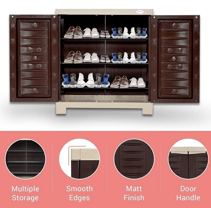 सुप्रीम फ्यूज़न प्लास्टिक शू रैक (छोटा, ग्लोबस ब्राउन, गहरा बेज)