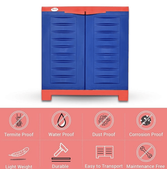 घर के लिए सुप्रीम फ्यूज़न प्लास्टिक शू रैक (छोटा आकार, कोक लाल और नीला)