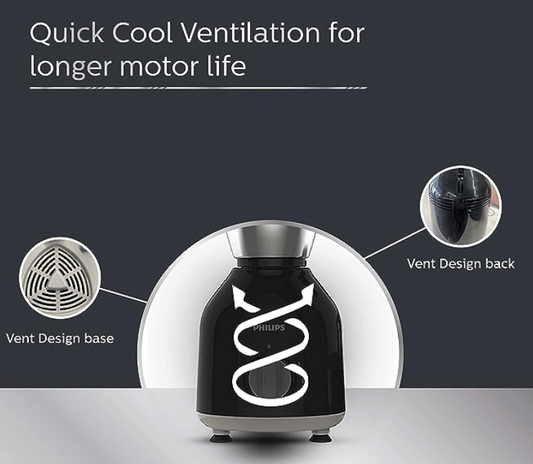 பிலிப்ஸ் HL7759/00 மிக்சர் கிரைண்டர், 750W டர்போ மோட்டார், 4 ஜாடிகள் (கருப்பு), உயர்ந்த SS304 பொருளால் செய்யப்பட்ட முனைகள் கொண்ட பிளேடு, நீண்ட மோட்டார் ஆயுளுக்கு விரைவான குளிர் காற்றோட்டம்.
