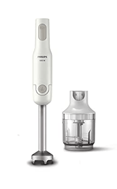 Philips Hand Blender HL1600/02-650W Powerful Motor, Compact Chopper, Detachable Steel Rod, Single Button Release, 2 Year Warranty, White & Brown