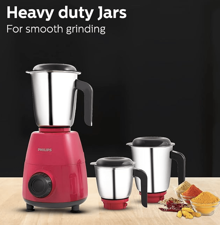 பிலிப்ஸ் HL7505/02 மிக்சர் கிரைண்டர், ரேபிட் கூல் மோட்டார் தொழில்நுட்பத்துடன் கூடிய 500W எண்டுரா மோட்டார், 3 ஹெவி டியூட்டி மற்றும் லீக் ப்ரூஃப் ஜாடிகள்