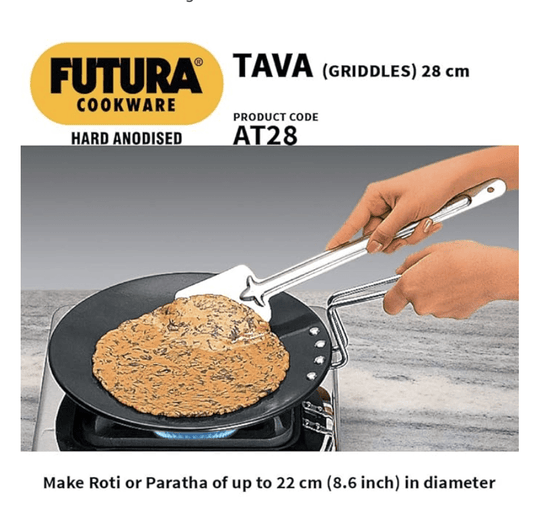 Hawkins Futura 28 cm Tava, Hard Anodised Tawa with Stainless Steel Handle, Black (AT28)