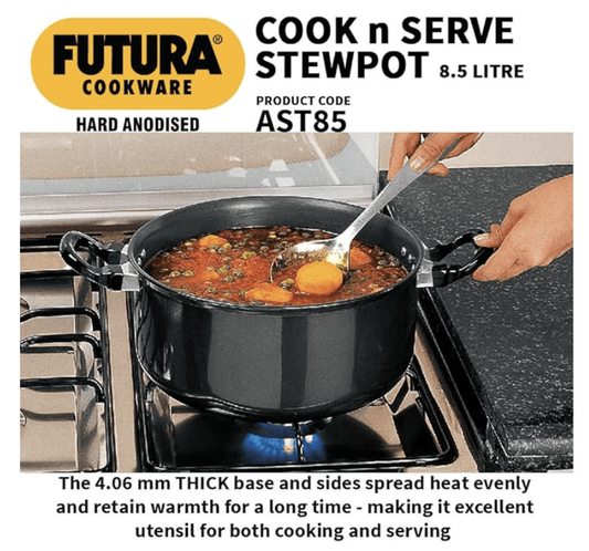 Hawkins Futura Hard Anodised Cook-n-Serve Stewpot 8.5 L, 28 cm, 4.06 mm, Aluminium, Black