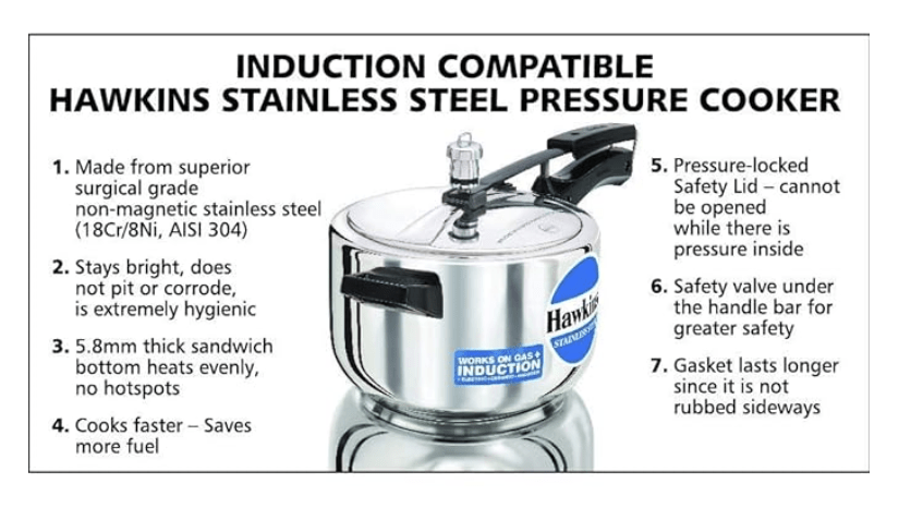 Hawkins 4 Litre Pressure Cooker, Stainless Steel Inner Lid Cooker, Induction Cooker, Silver (HSS40)