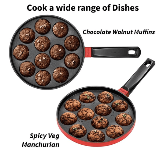 Hawkins Nonstick Appe Pan with Glass Lid, 12 Cups, Diameter 22 cm, Black (NAPE22G), Cast Aluminium, Red