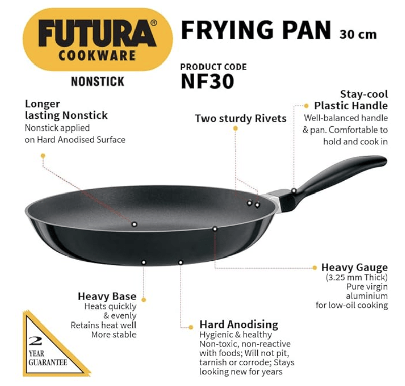 Hawkins Futura 30 cm Frying Pan, Non Stick Fry Pan, Big Frying Pan, Black (NF30)