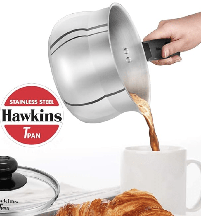 Hawkins 1.5 Litre Tpan, Stainless Steel Tea Pan, Induction Sauce Pan, Chai Pan, Saucepan, Silver (SST15)