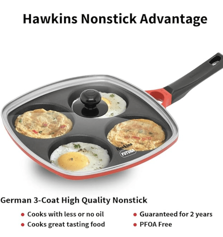 Hawkins 30 cm Die-Cast Multi Snack Pan with Glass Lid, Nonstick Mini Uttapam Tawa, Pancake Pan, Red (DCMS30G)