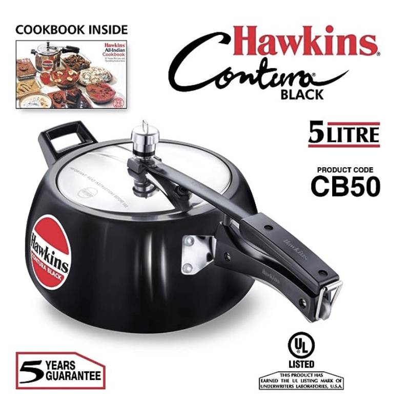 Hawkins Contura Black Pressure Cooker, 5 Litre, Black (CB50)
