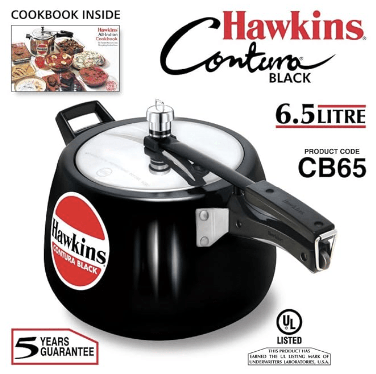 Hawkins 6.5 Litre Contura Black Pressure Cooker, Hard Anodised Inner Lid Cooker, Handi Cooker, Black (CB65)