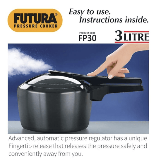 Hawkins Futura 3 Litre Pressure Cooker, Hard Anodised Inner Lid Pressure Cooker, Pan Cooker, Black (FP30)