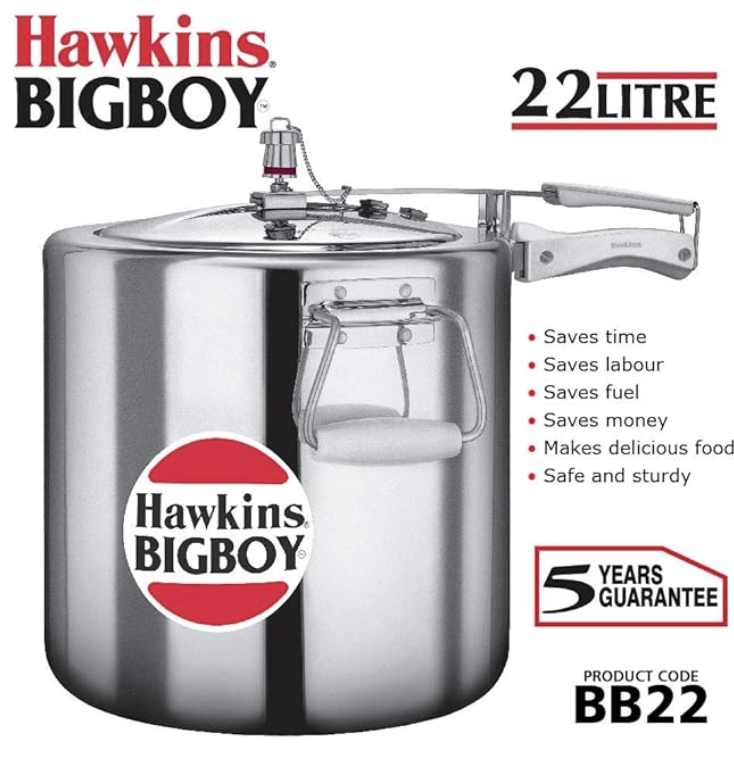 Hawkins Bigboy Pressure Cooker, 22 Litre, Silver (BB22)