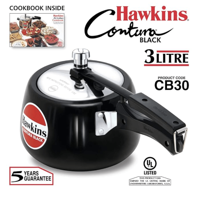 Hawkins Contura Hard Anodised Aluminium Pressure Cooker, 3 Litres, Black