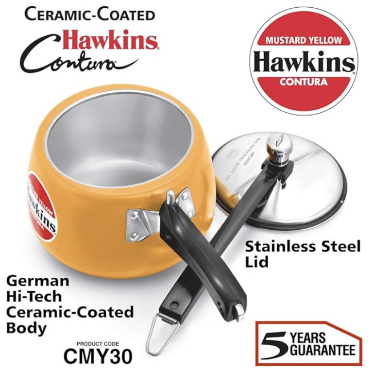 Hawkins Ceramic- Coated Contura 3L Mustard Yellow Pressure Cooker