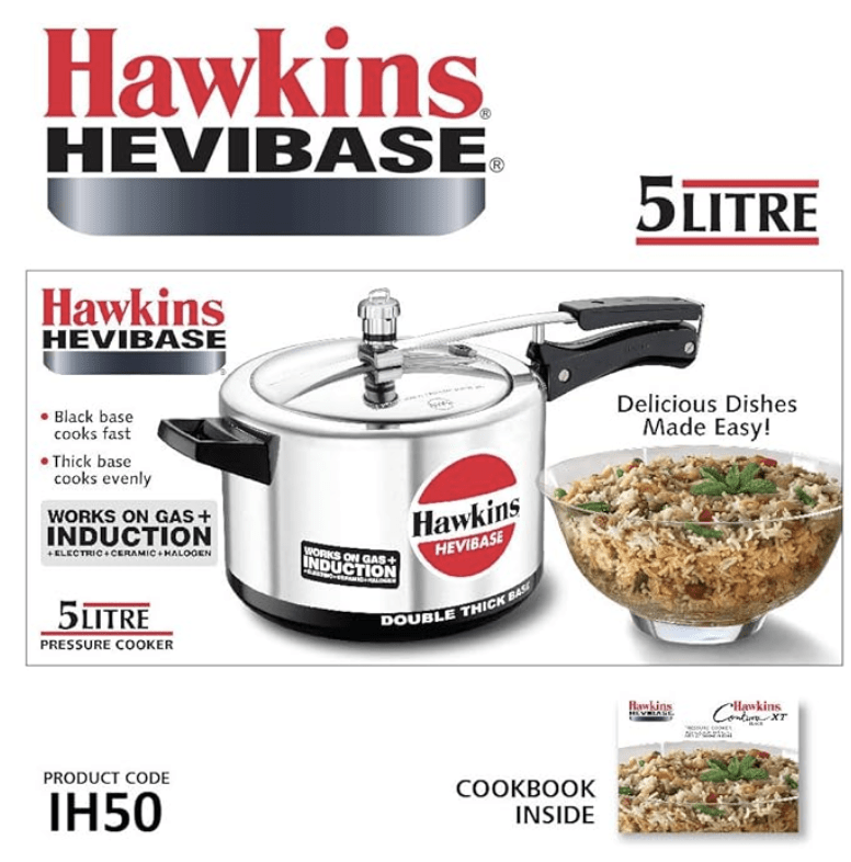 Hawkins Hevibase Induction Compatible Pressure Cooker, 5 Litre, Silver (IH50)