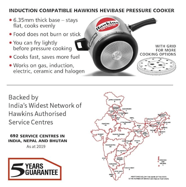 Hawkins Hevibase 6.5 Litre Inner Lid Aluminium Pressure Cooker, Induction Cooker, Silver (IH65)